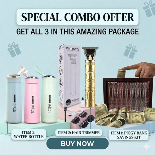 Trimmer + Piggy Bank + Water Bottle (3 Items combo- Aln)