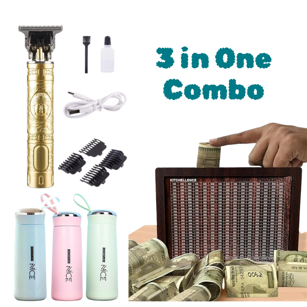 Trimmer + Piggy Bank + Water Bottle (3 Items combo- Aln)