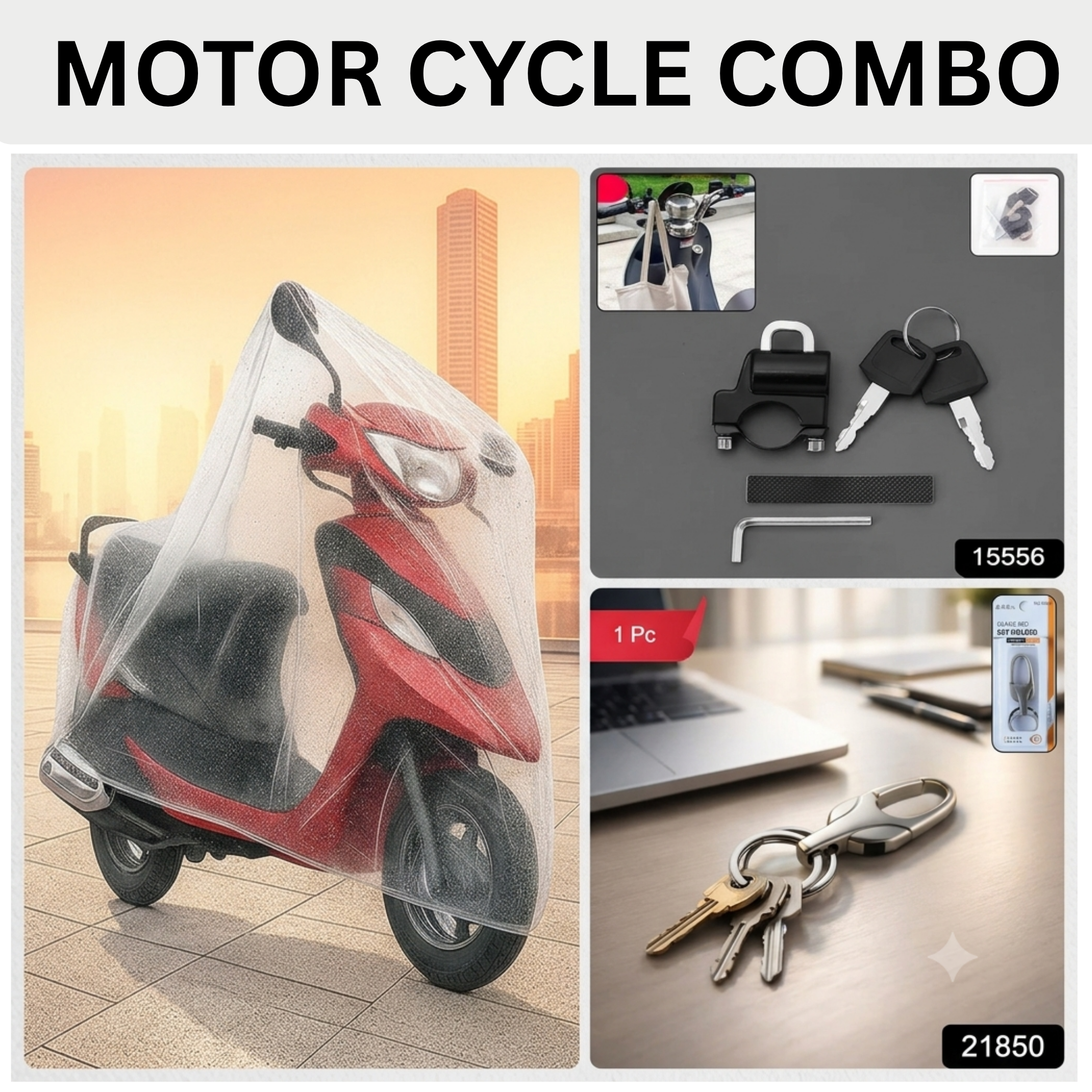Activa Cover + Helmet Lock + Premiam Keychain DR:1306B2